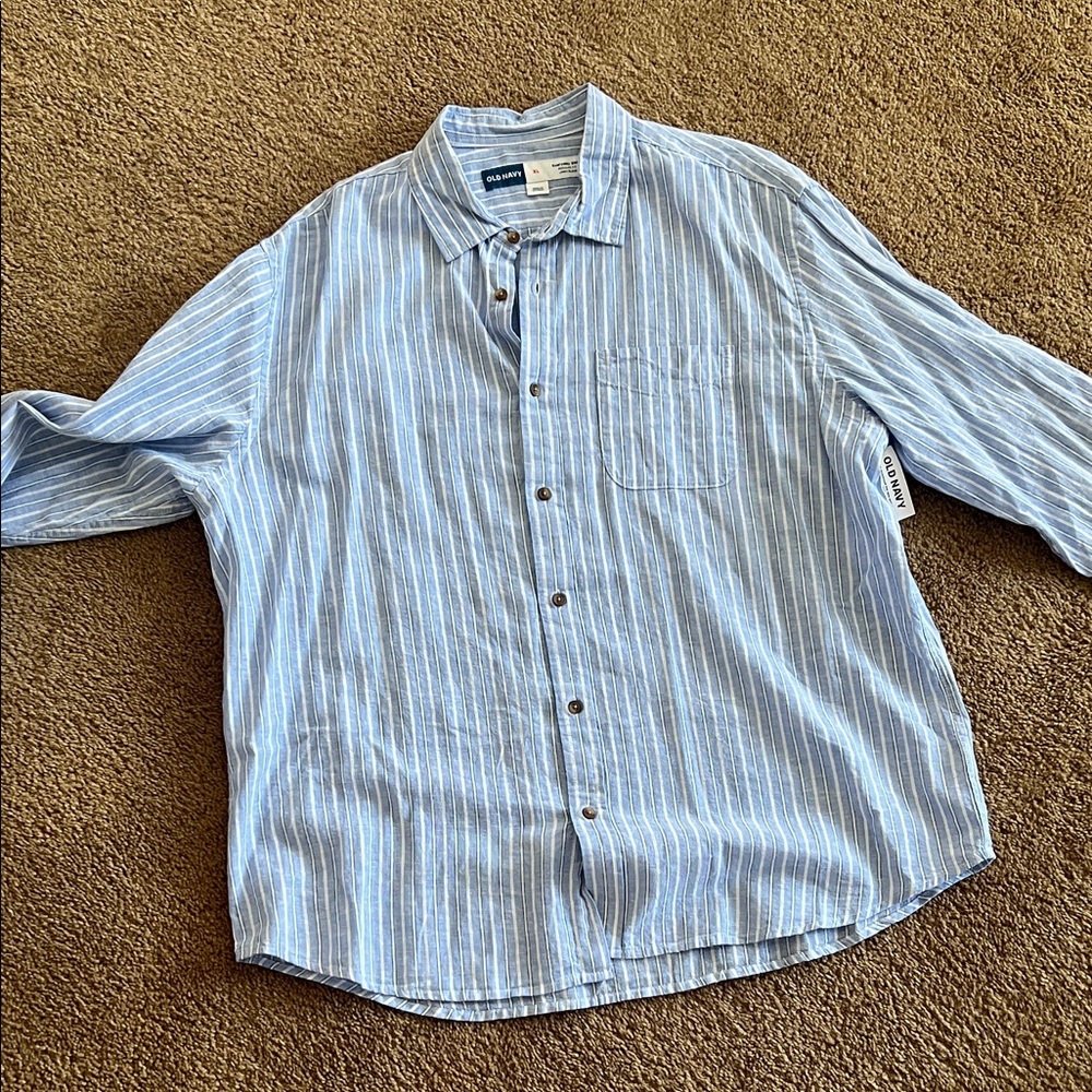 NWT Old Navy linen blend Blue and White Striped Casual Shirt